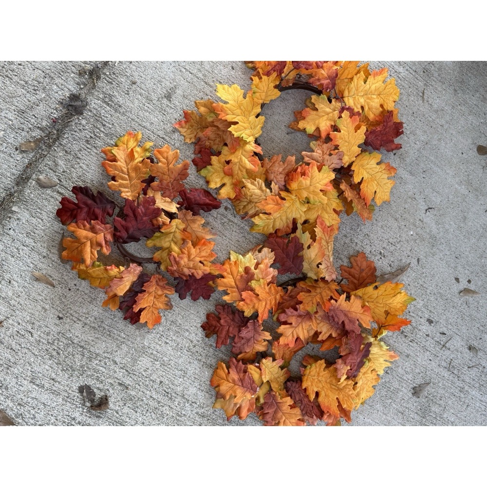 3 Autumn Garland Fall Candle Ring Craft Red, Orange, Yellow Two 7" One 4"
